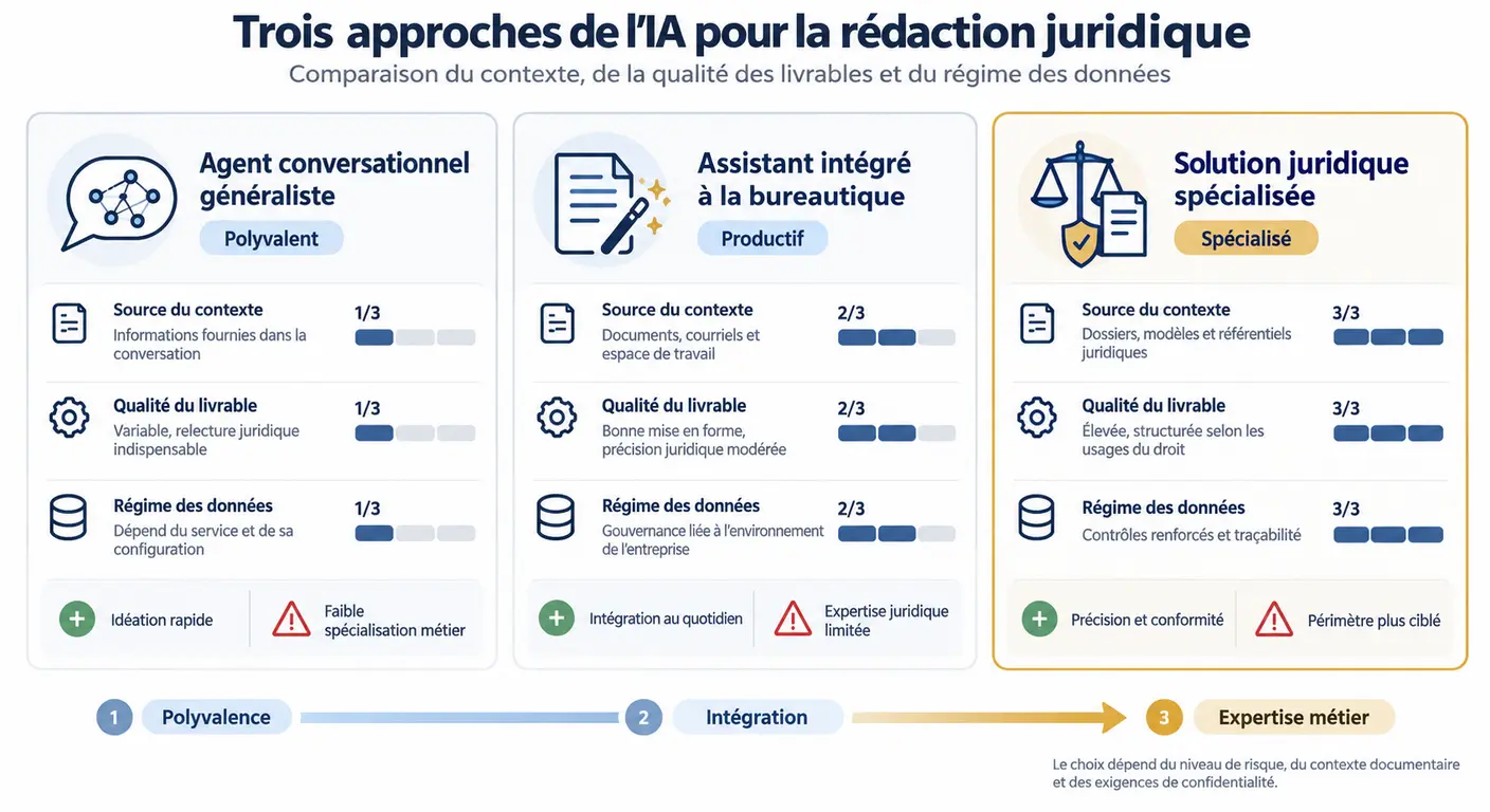 Comparaison des trois familles d'assistants IA de rédaction juridique