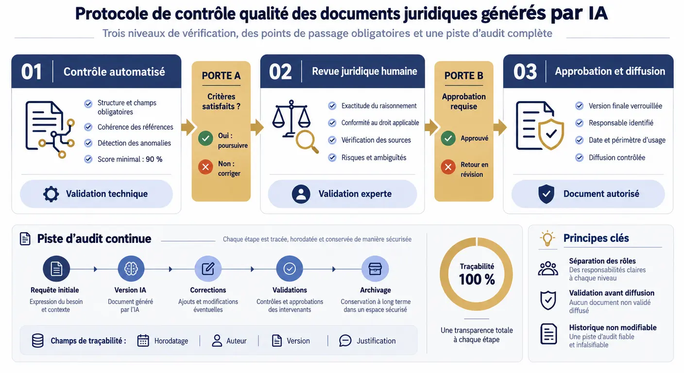 Protocole de contrôle qualité à trois niveaux pour les actes générés par IA