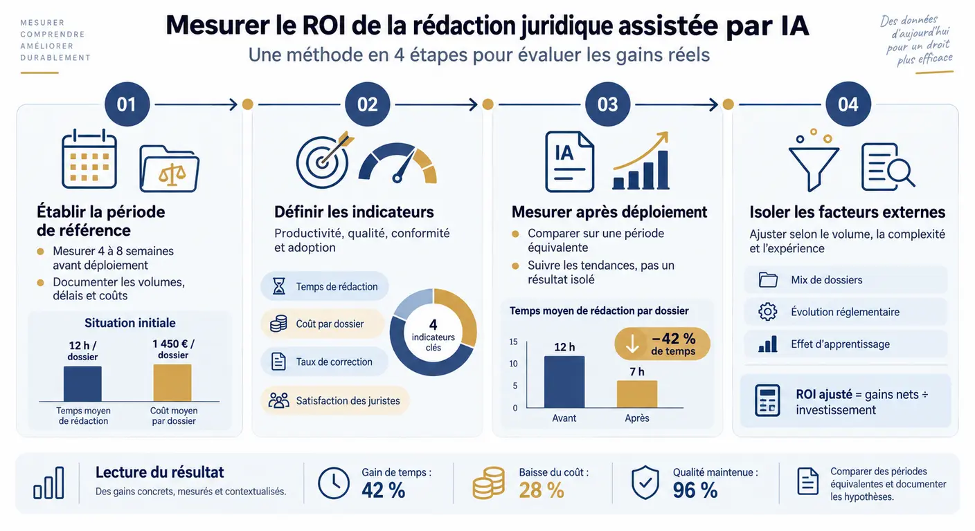 Méthode de mesure en quatre étapes du gain d'une IA de rédaction juridique