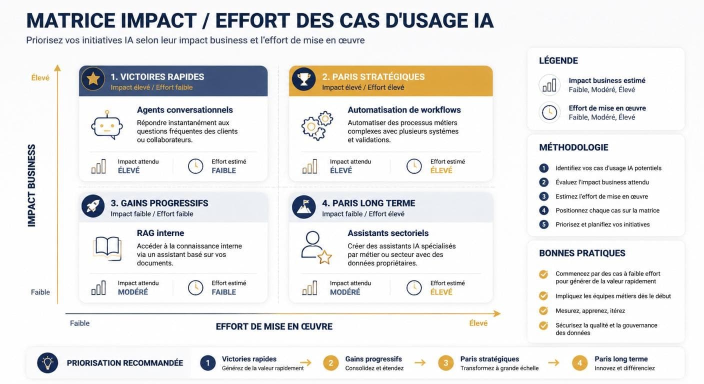 Infographie de la matrice effort/impact des cas d'usage IA