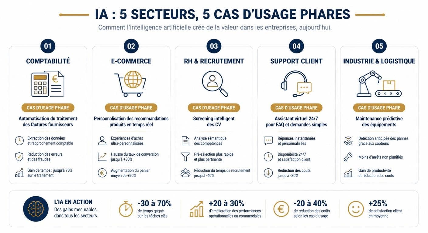 Infographie des cas d'usage IA par secteur d'activité