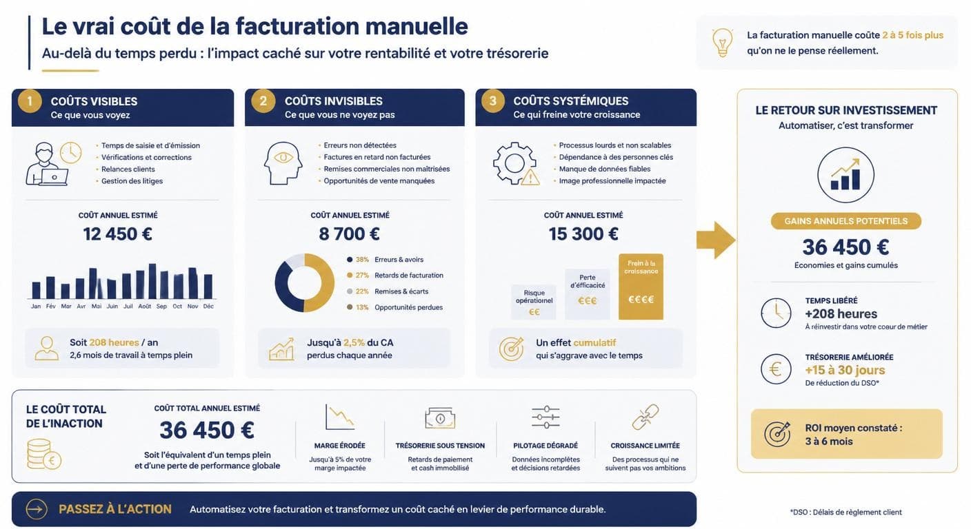Infographie des trois couches de coût de la facturation manuelle et du ROI