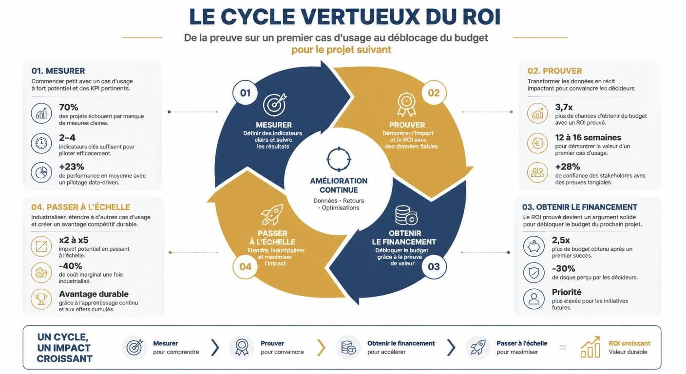 Infographie du cercle vertueux du ROI cumulé IA en PME