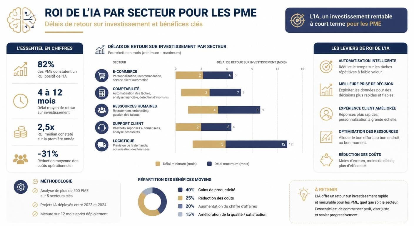 Infographie de la segmentation sectorielle du ROI IA par secteur en PME