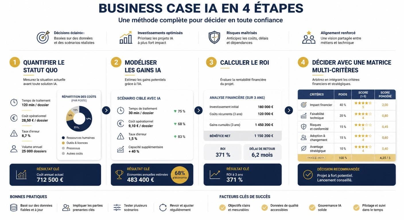 Infographie de la méthode en 4 étapes pour bâtir un business case IA en PME