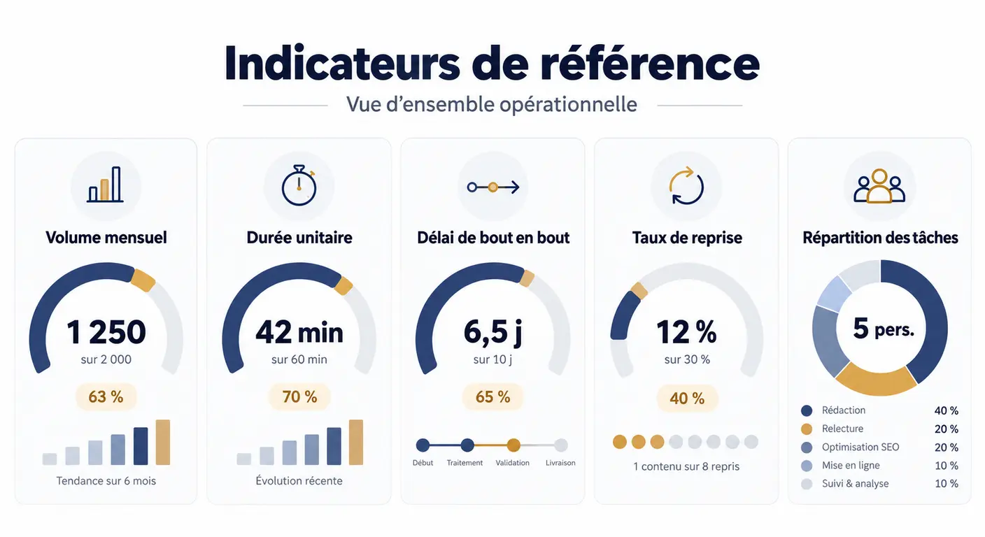 Infographie des cinq indicateurs à mesurer avant d'automatiser le cycle devis commande