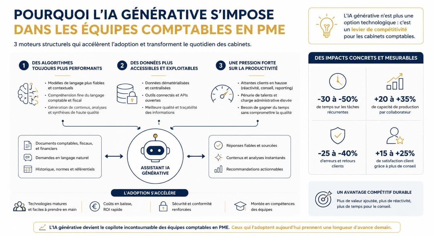 Infographie des trois moteurs de l'adoption de l'IA dans la comptabilité des PME