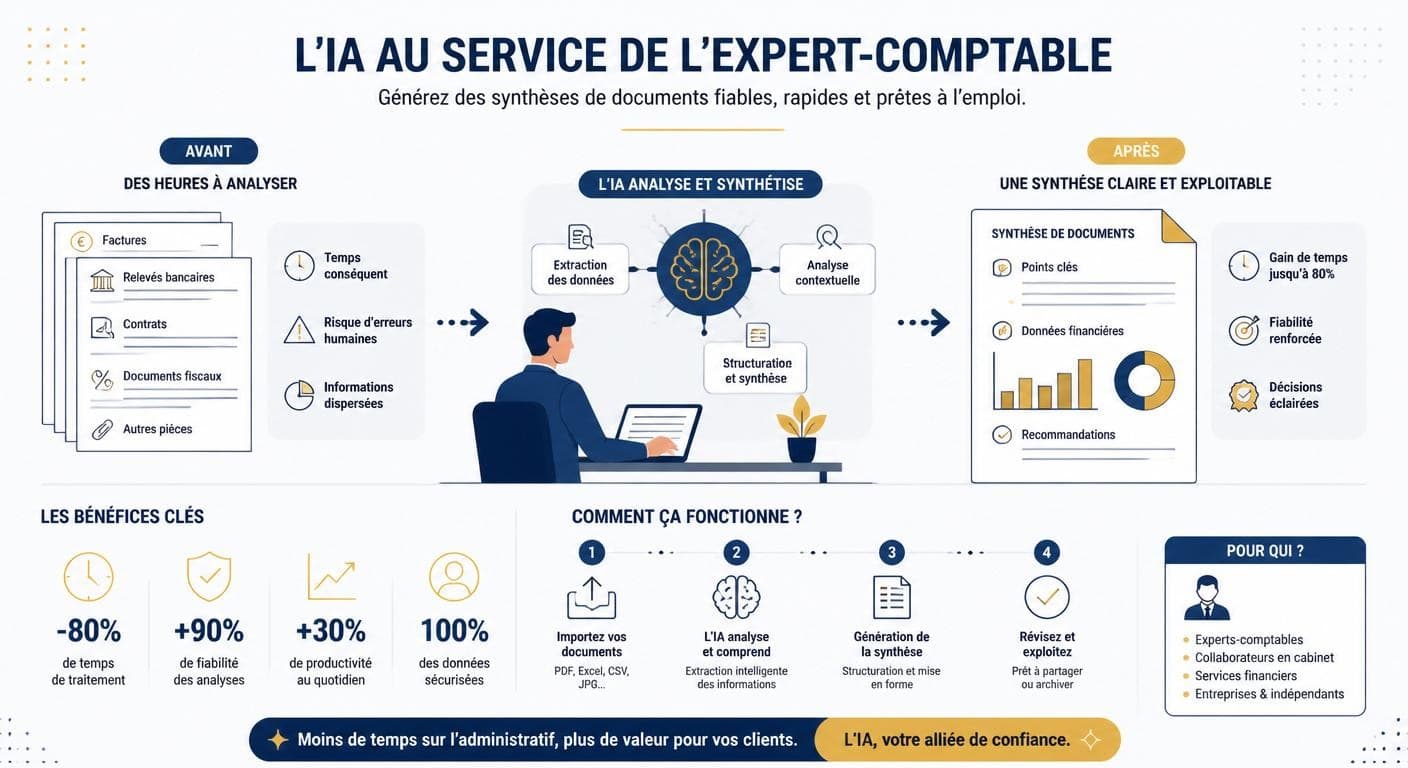 Illustration d'une synthèse de document comptable assistée par ChatGPT