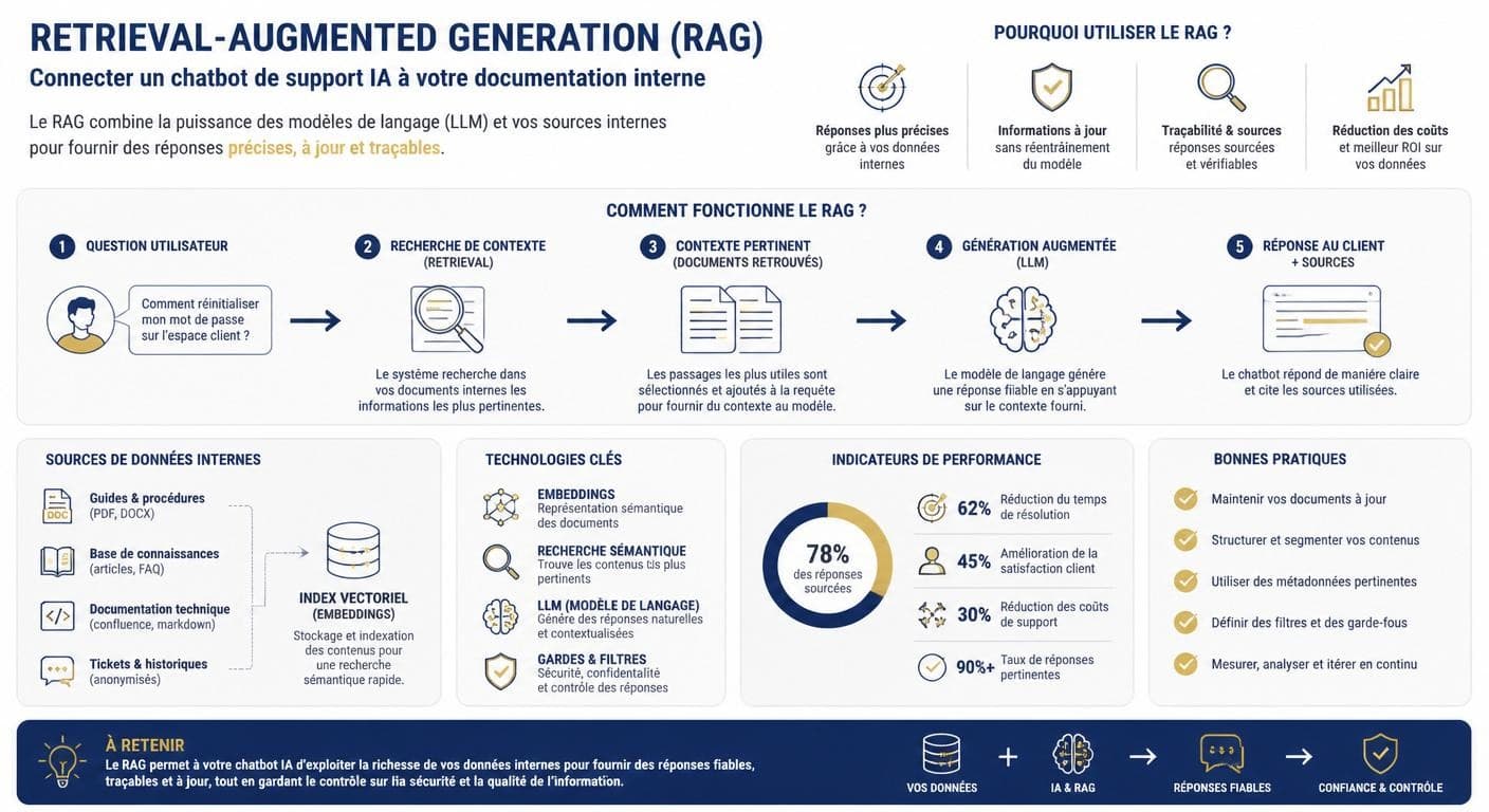 Infographie du RAG reliant un chatbot IA à la documentation interne
