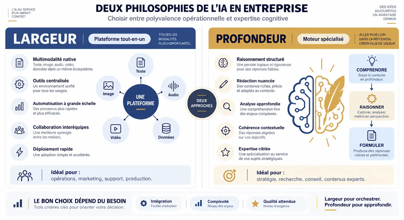 Infographie comparant les deux philosophies de conception de ChatGPT et Claude en entreprise