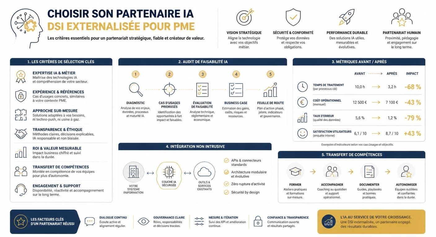 Infographie des critères pour choisir un partenaire IA sans équipe technique interne