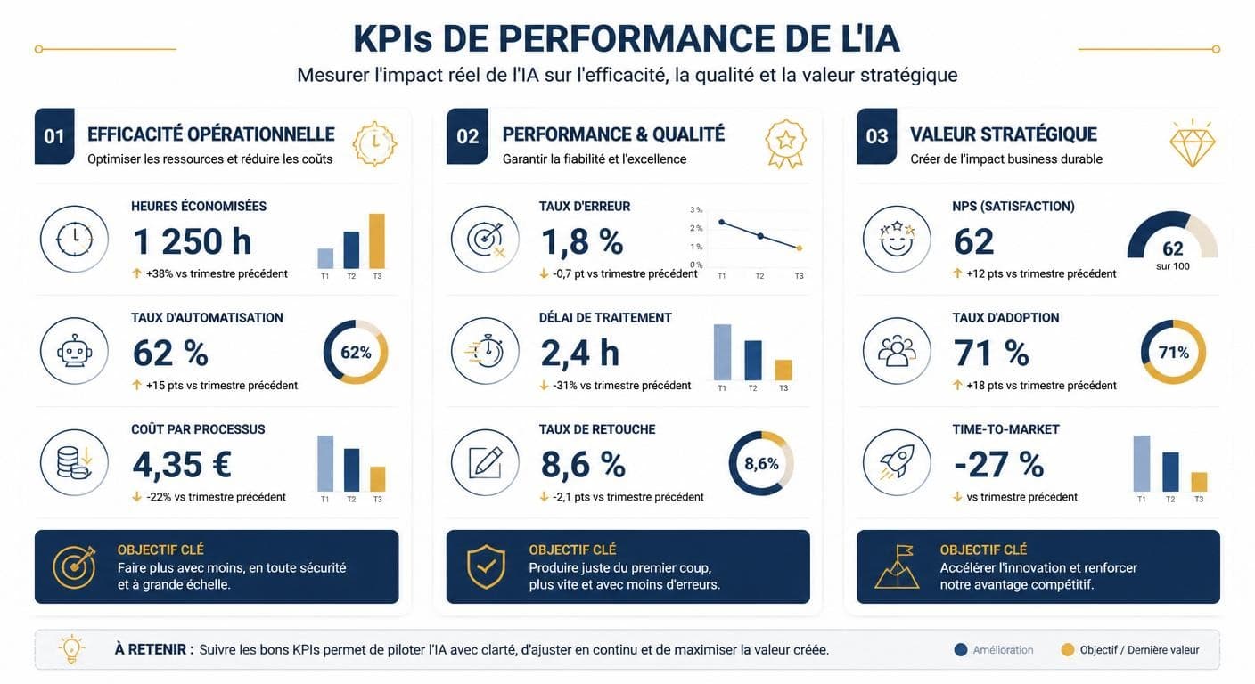Les trois dimensions d'indicateurs de performance de l'IA