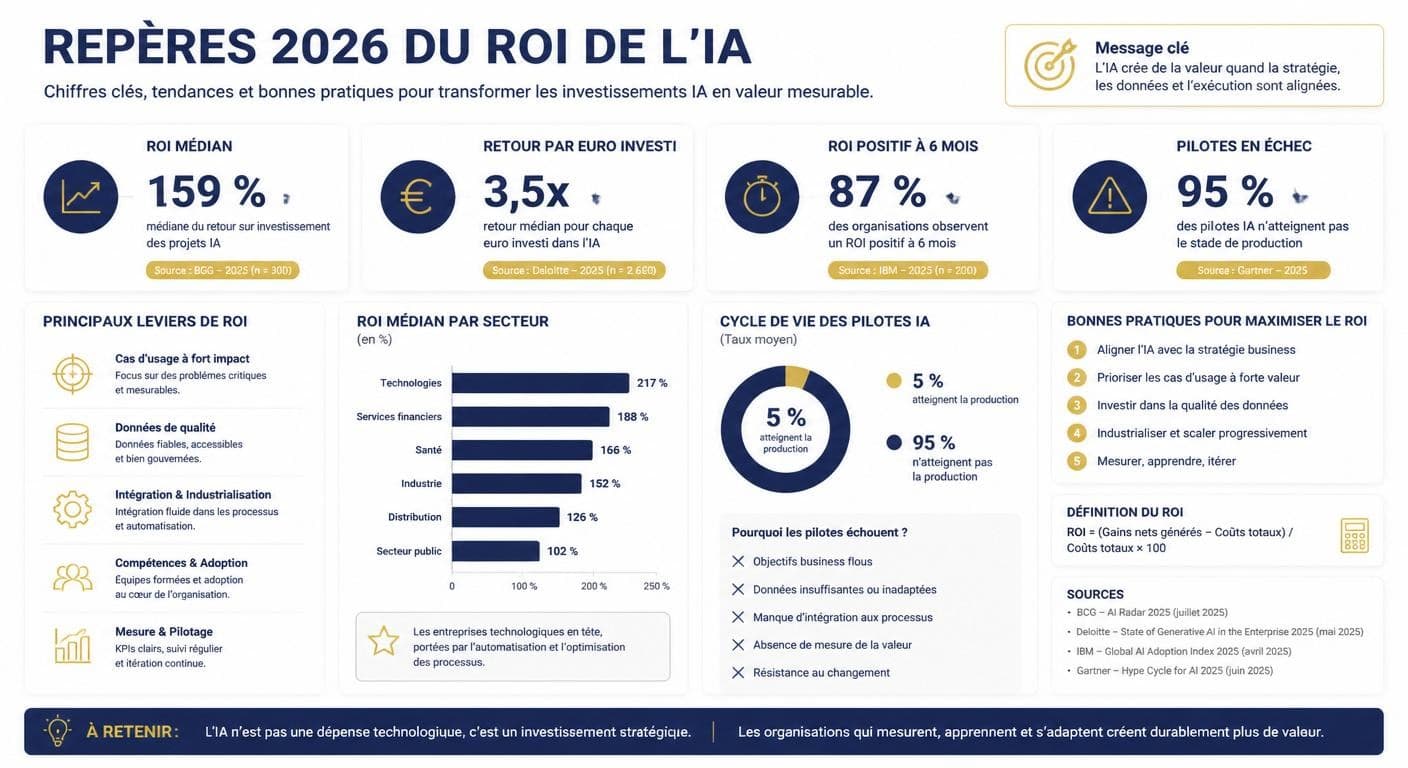 Repères chiffrés 2026 du retour sur investissement des projets IA