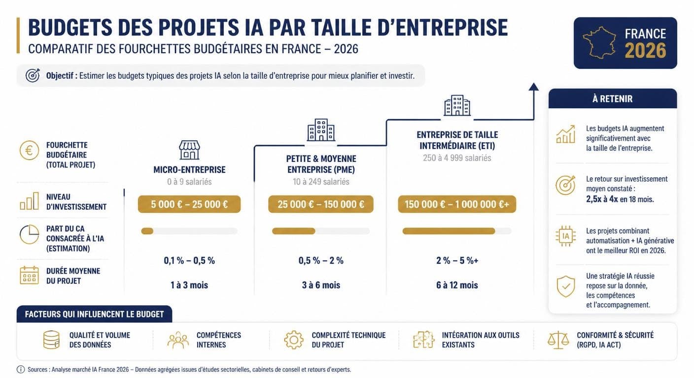 Infographie des budgets IA par taille d'entreprise en France en 2026