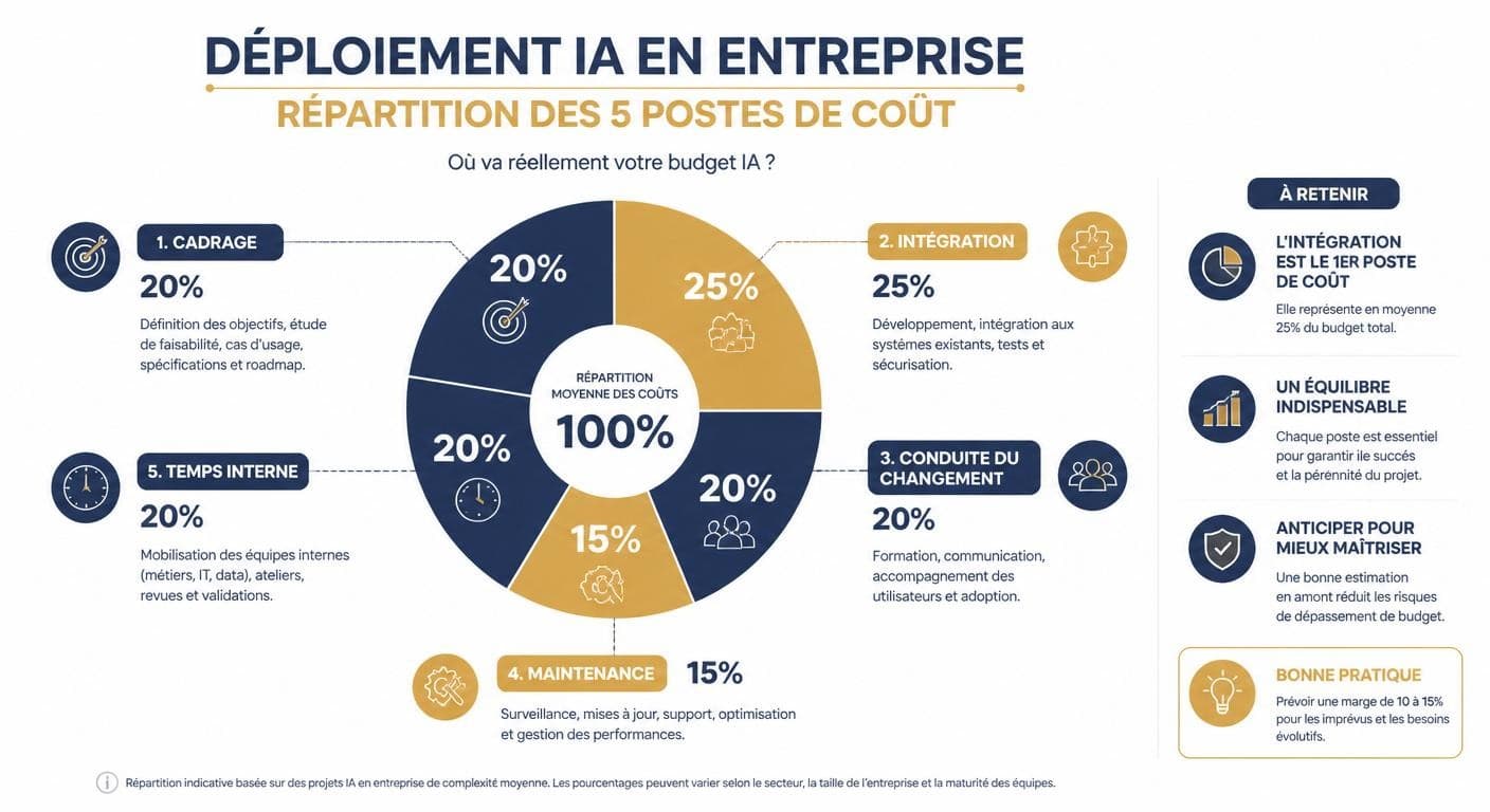 Infographie de la répartition des postes de coût d'un déploiement IA