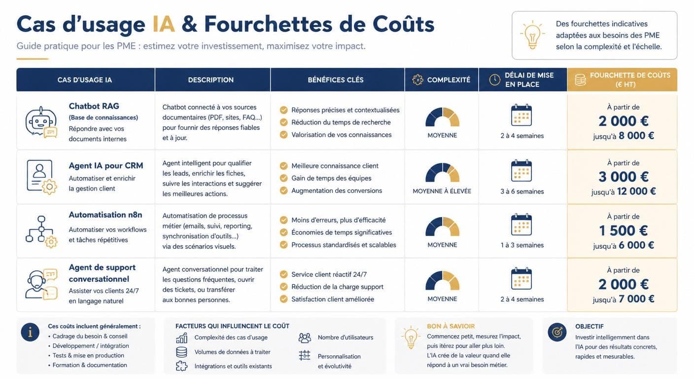 Infographie du coût par cas d'usage IA en PME