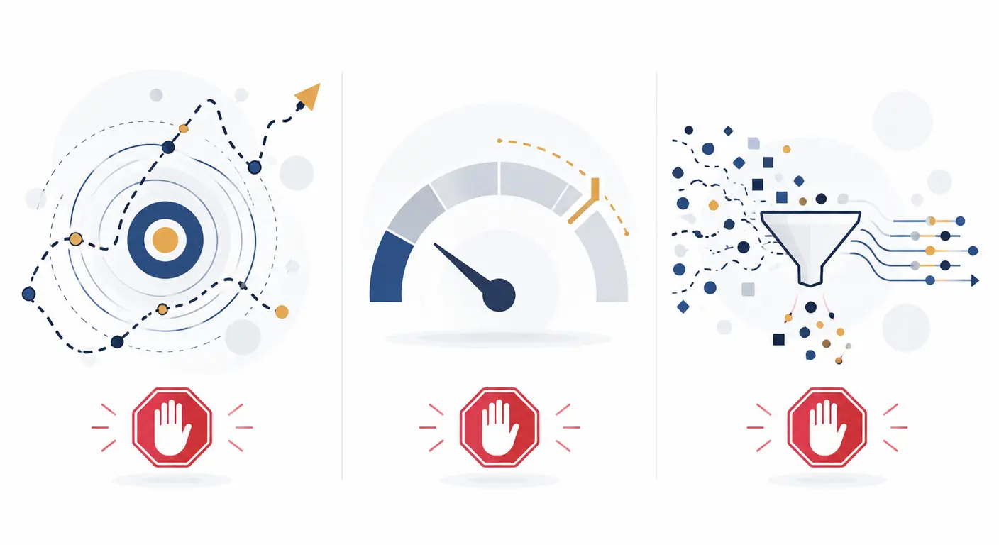 Infographie des trois cas où il ne faut pas automatiser : processus instable, volume faible, données dégradées