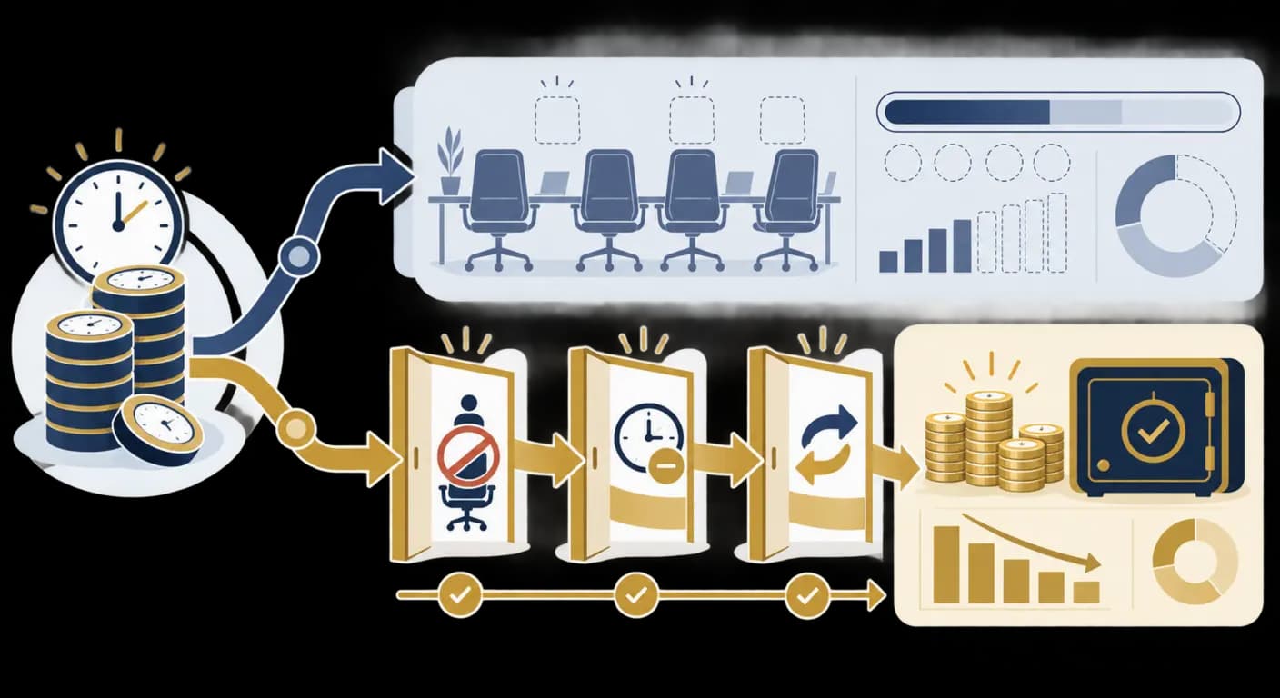 Infographie opposant capacité libérée et économie réelle avec les trois conditions de réaffectation