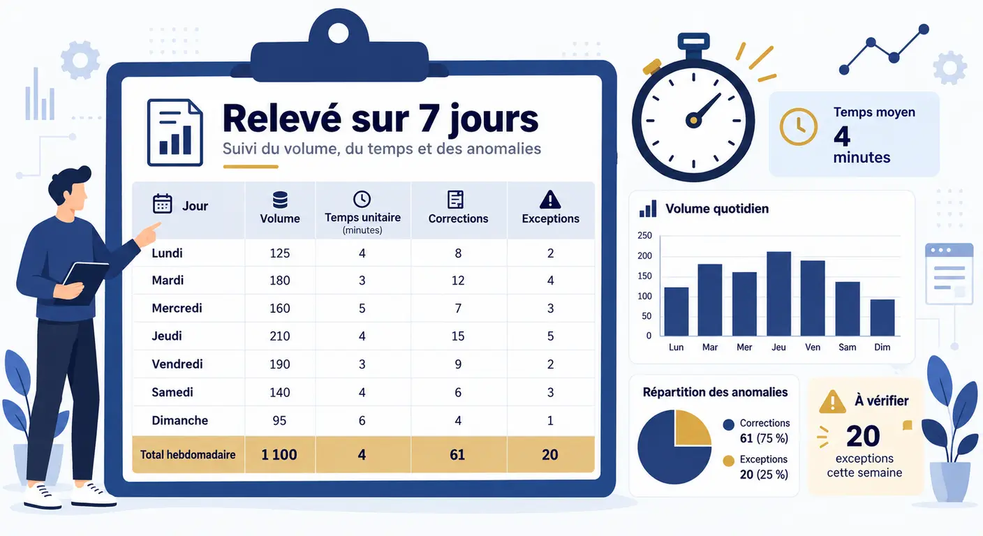 Infographie du relevé de sept jours pour mesurer une ressaisie manuelle