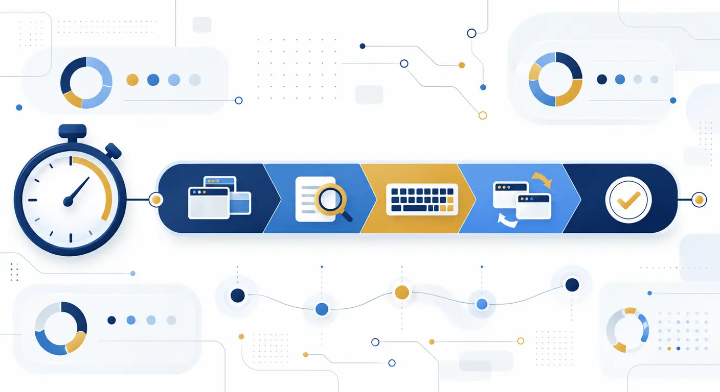 Infographie du temps unitaire porte-à-porte d'une saisie, bascule entre logiciels incluse