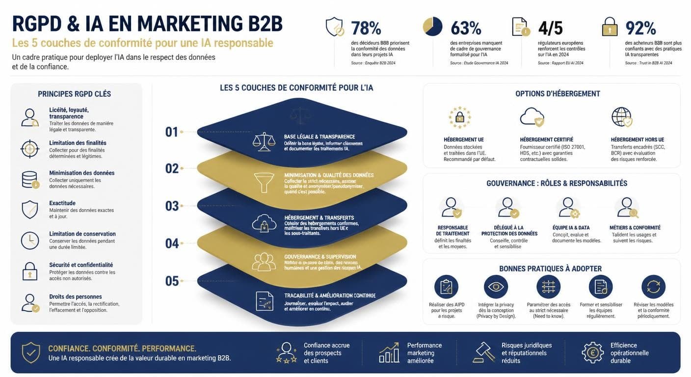 Infographie des couches de conformité RGPD pour l'IA en marketing B2B