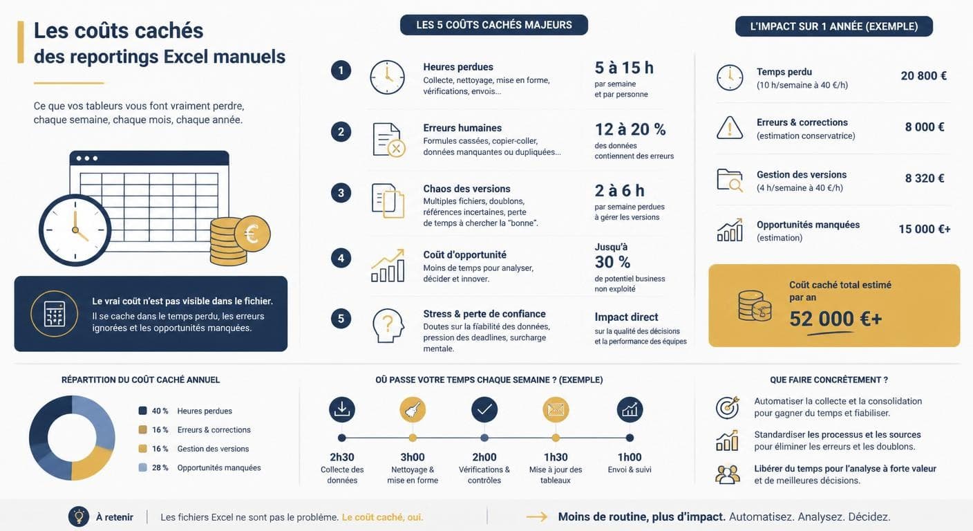 Infographie des coûts cachés du reporting Excel manuel