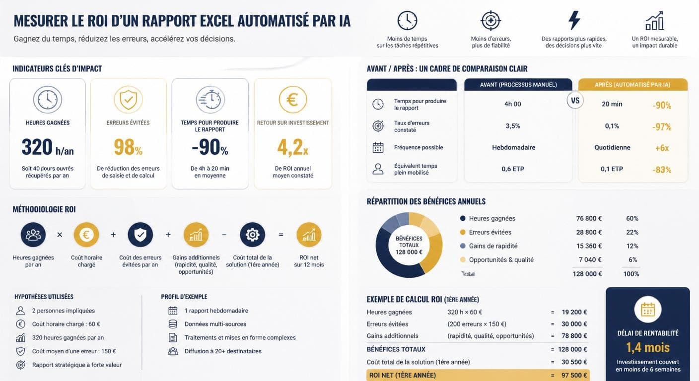 Infographie sur la mesure du ROI d'un reporting Excel automatisé par l'IA
