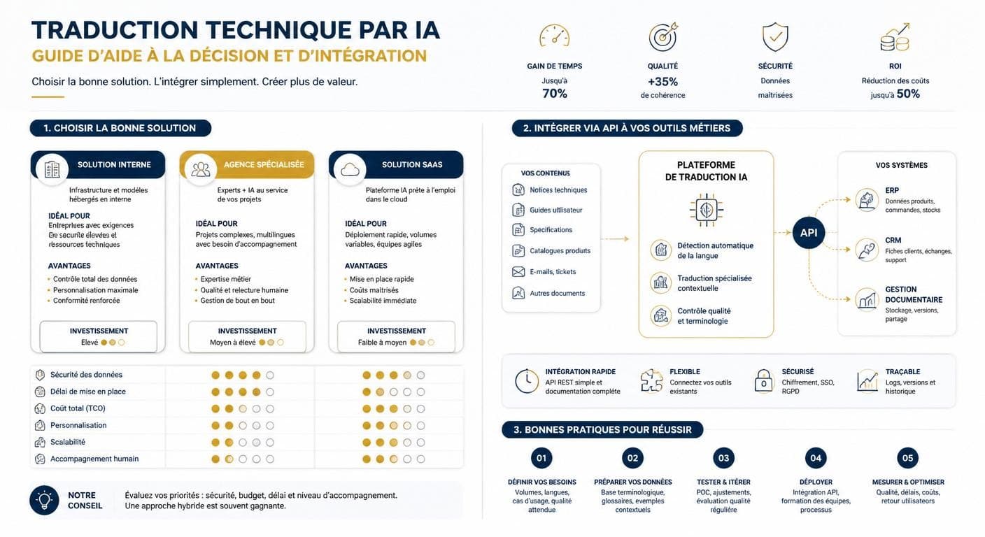 Infographie d'aide à la décision et d'intégration de la traduction technique par IA dans le système d'information