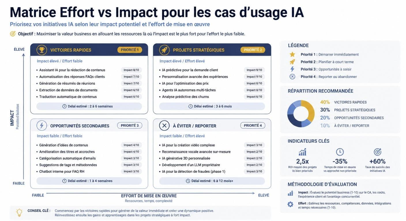 Matrice de priorisation effort/impact des cas d'usage IA en entreprise