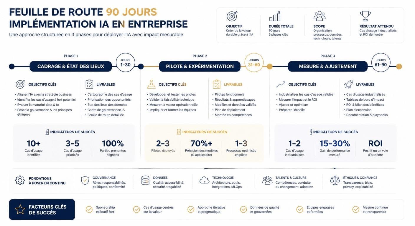 Infographie du plan de déploiement de l'IA en entreprise en 90 jours