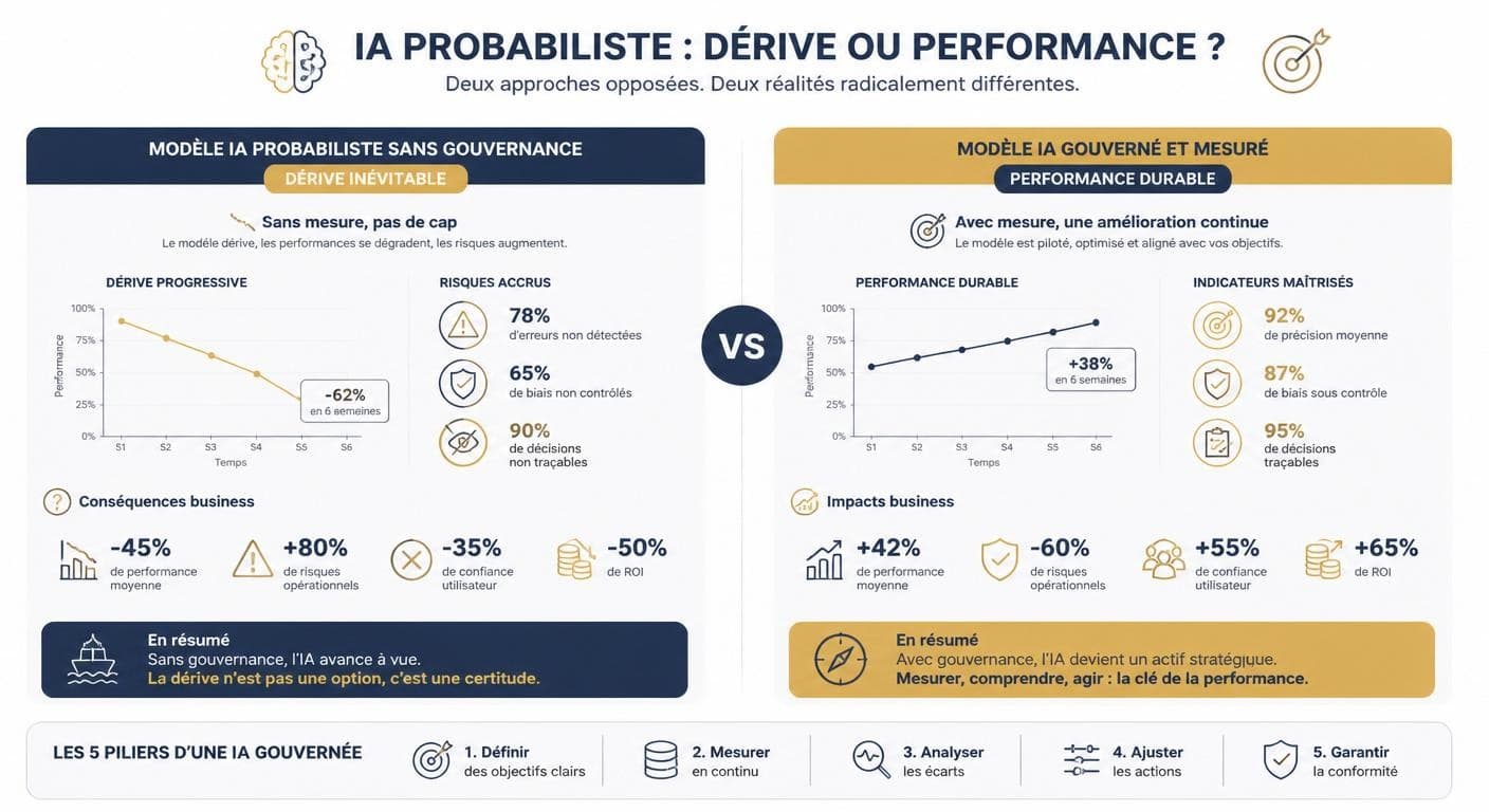 Infographie expliquant pourquoi un projet IA a besoin d'indicateurs de performance partagés