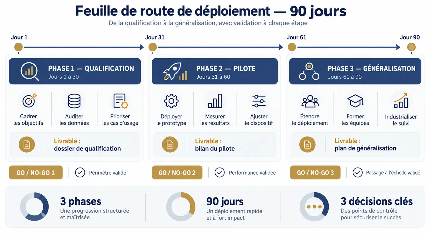 Calendrier de déploiement en quatre-vingt-dix jours d'un assistant IA de prise de notes en réunion