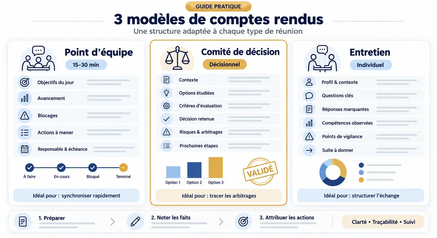 Trois modèles de compte rendu selon le type de séance