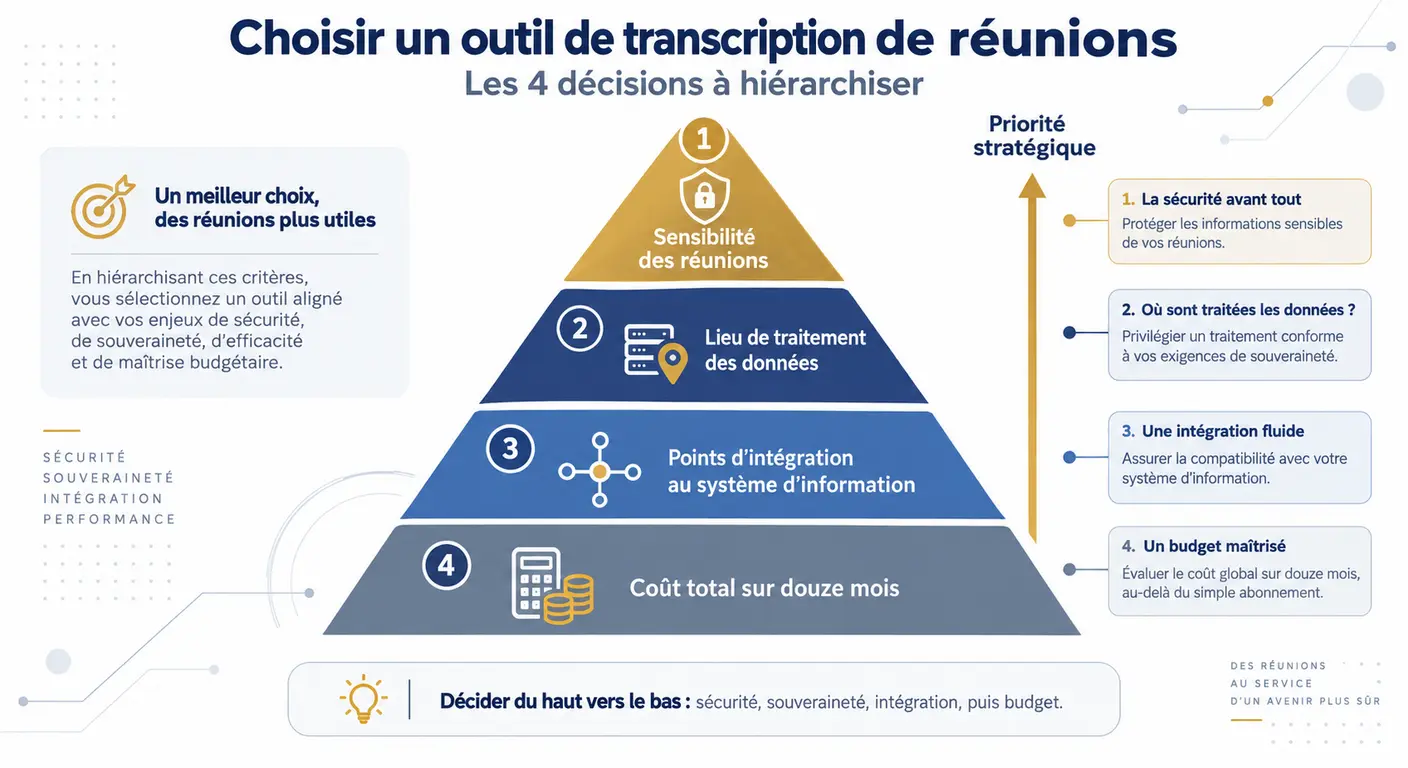 Les quatre décisions qui structurent le choix d'un outil de transcription de réunion IA