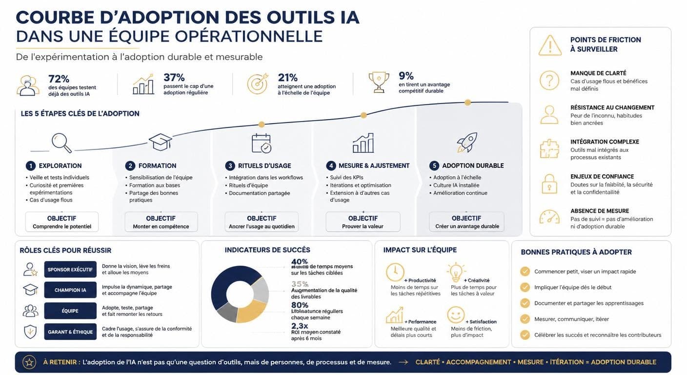 Infographie de la courbe d'adoption d'un outil IA par une équipe opérationnelle