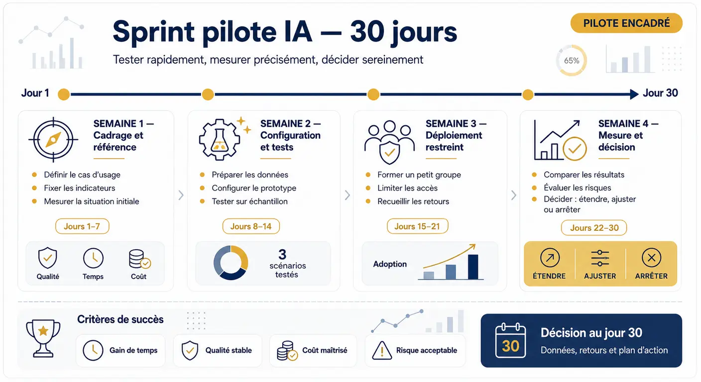 Frise du sprint IA de 30 jours en quatre semaines