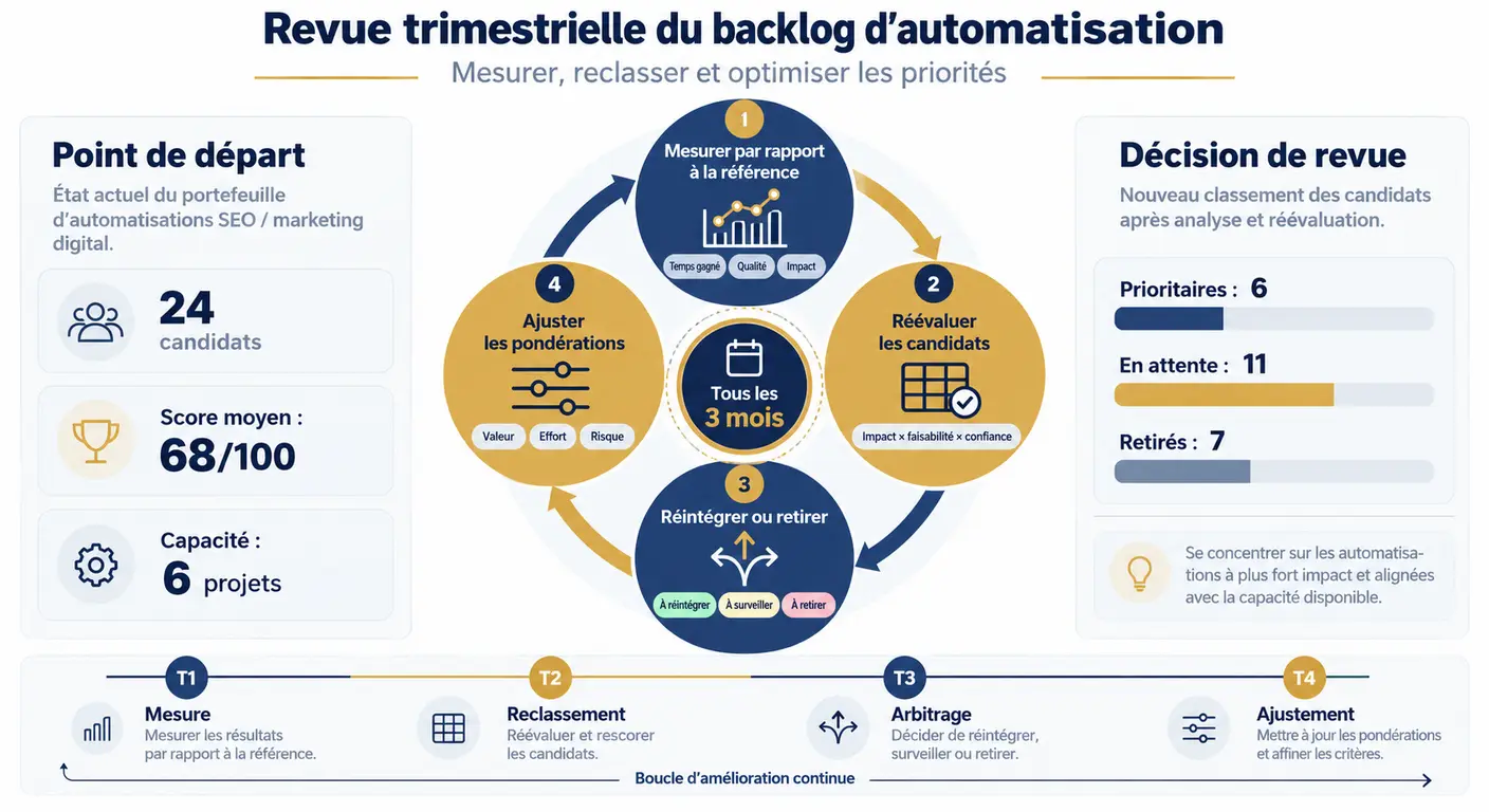 Boucle de révision trimestrielle du classement des opportunités d'automatisation d'une PME