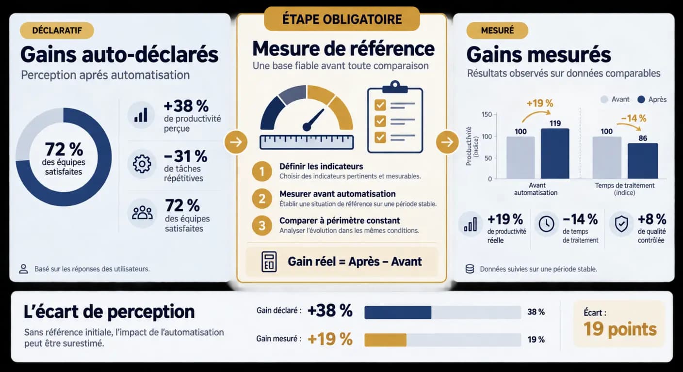 Comparaison entre gains mesurés et gains déclarés d'une automatisation de processus