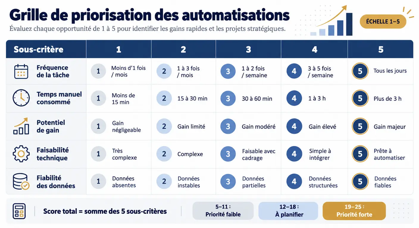 Échelle de notation de 1 à 5 des sous-critères de priorisation d'une automatisation