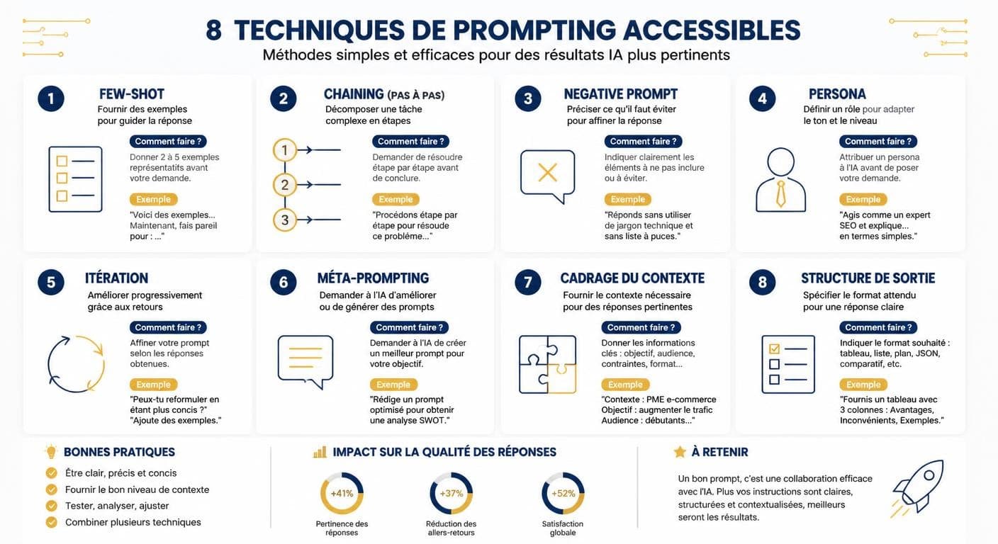 Infographie des techniques de prompt accessibles aux équipes opérationnelles
