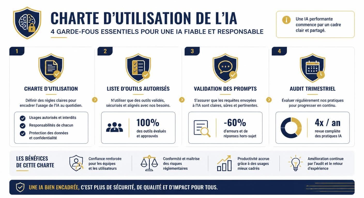 Infographie des quatre garde-fous de gouvernance de l'IA générative en entreprise