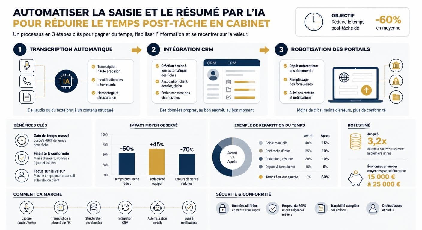 Infographie de l'automatisation de la saisie et du résumé par l'IA