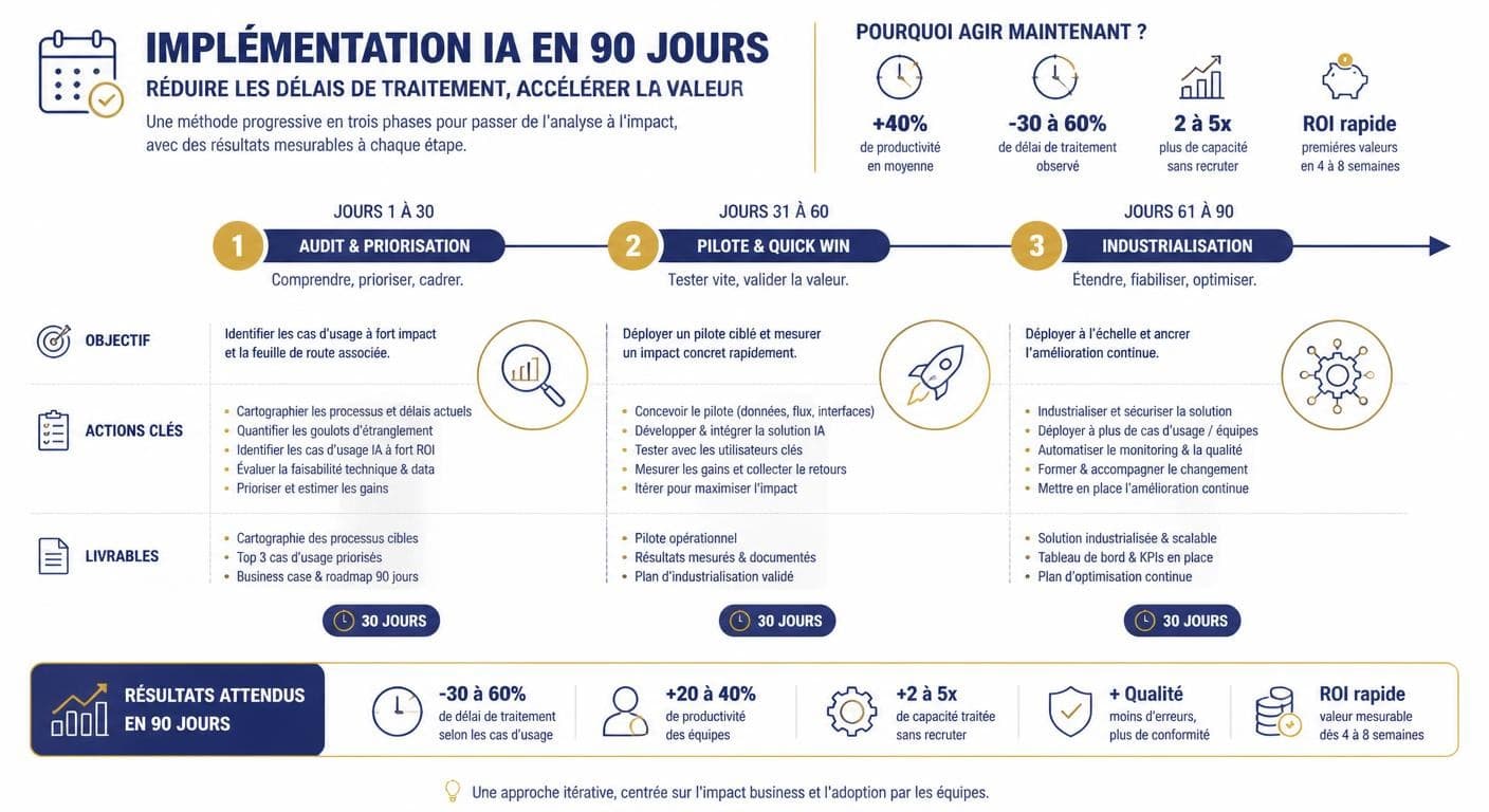 Infographie de la méthode d'implémentation IA en 90 jours