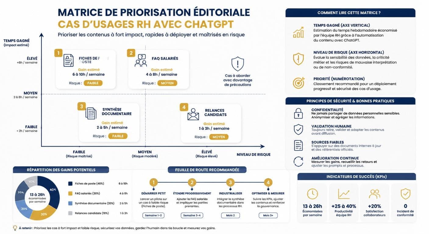 Matrice de priorisation des cas d'usage RH de ChatGPT selon le gain et le risque