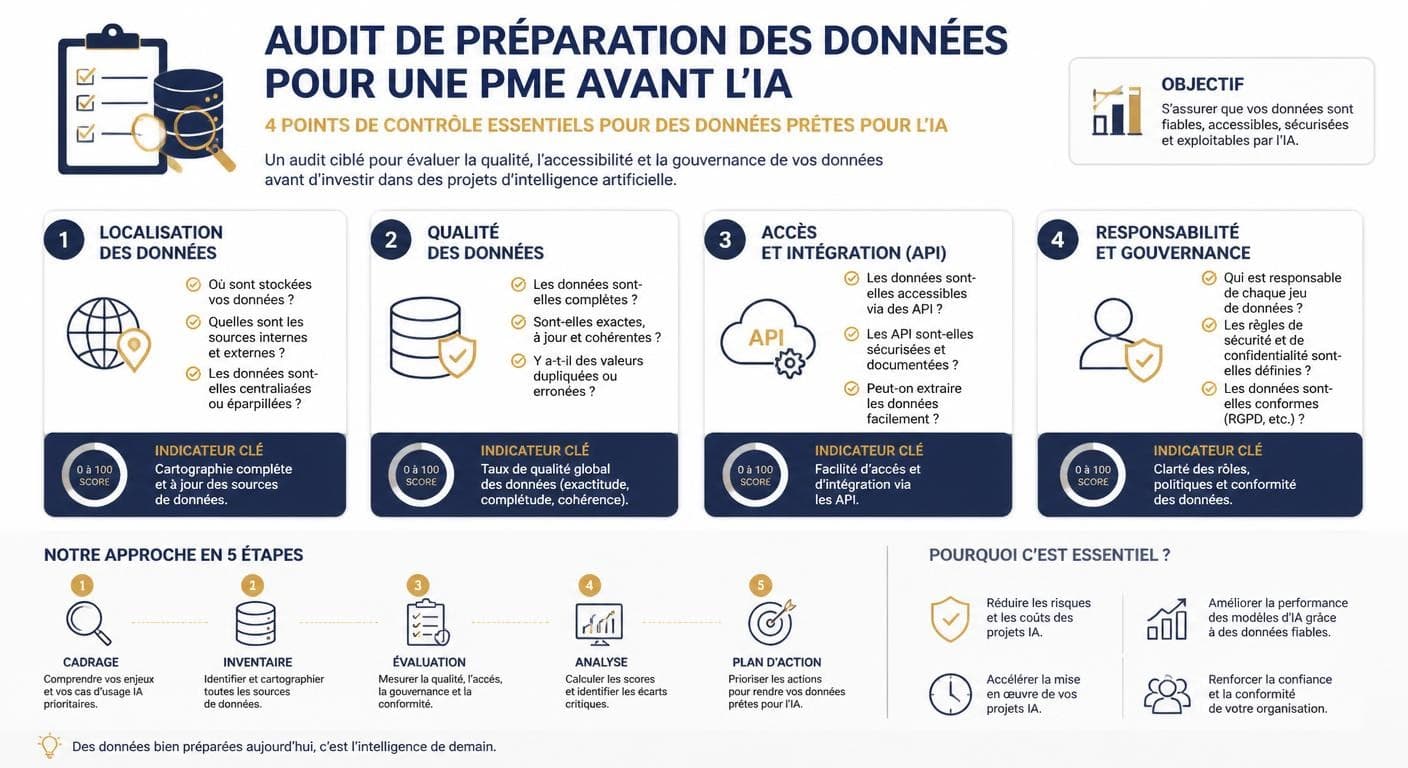 Infographie de l'audit de préparation des données avant l'IA en PME