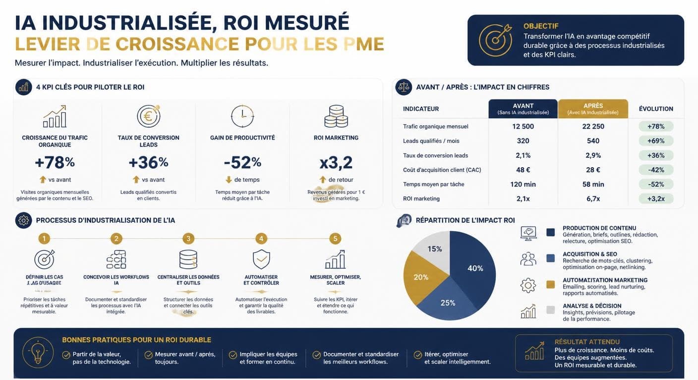 Infographie de la mesure du ROI et de l'industrialisation IA en PME