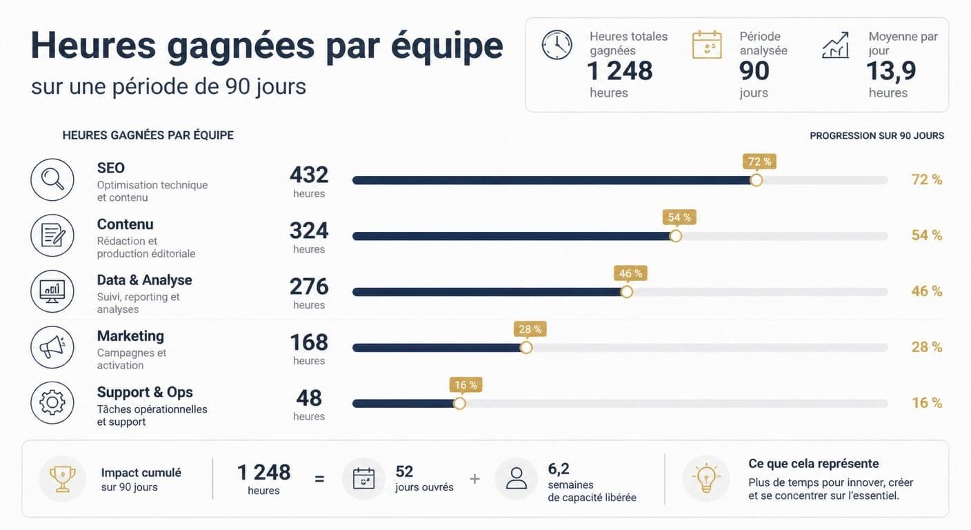 Graphique des heures gagnées par équipe sur 90 jours
