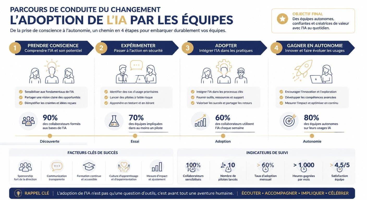 Infographie du parcours de conduite du changement pour l'adoption de l'IA par les équipes